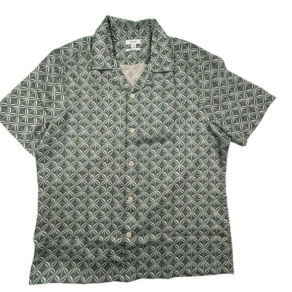 REISS Tintipan Camp Shirt Men XL Geometric Green Resortwear Vacation Regular Fit - Picture 2 of 10